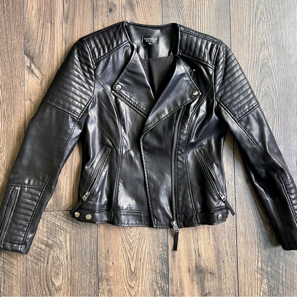 Topshop Black Faux Leather Moto Jacket